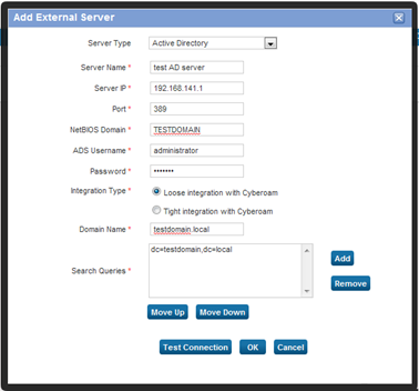 Cyberoam External Authentication Settings