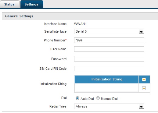 Cyberoam WWAN settings